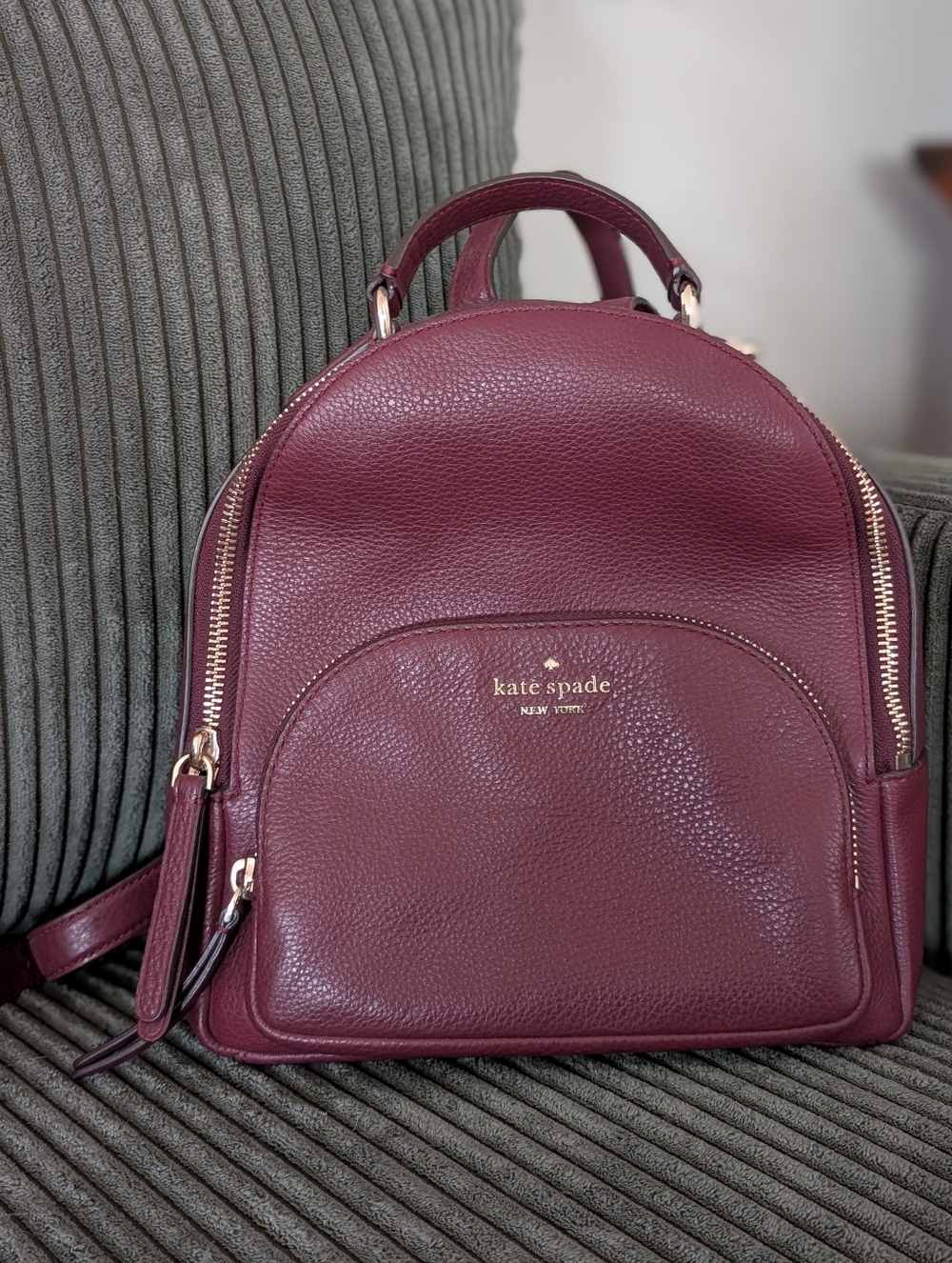 Kate Spade Jackson Backpack Medium Pebbled Leather Backpack- Cherrywood EUC